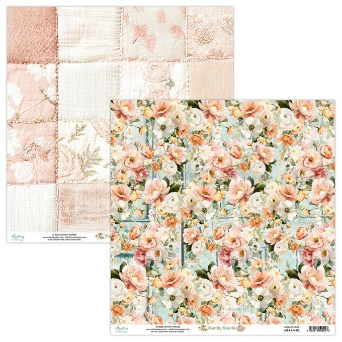 Ensemble de 12 feuilles, format 30.5x30.5cm, Collection Family stories, motif recto verso, 250g