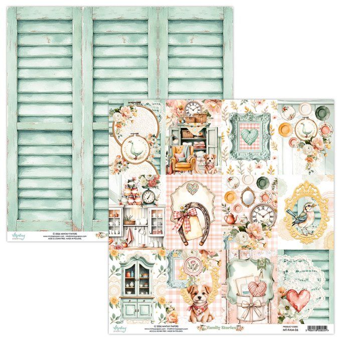 Ensemble de 12 feuilles, format 30.5x30.5cm, Collection Family stories, motif recto verso, 250g