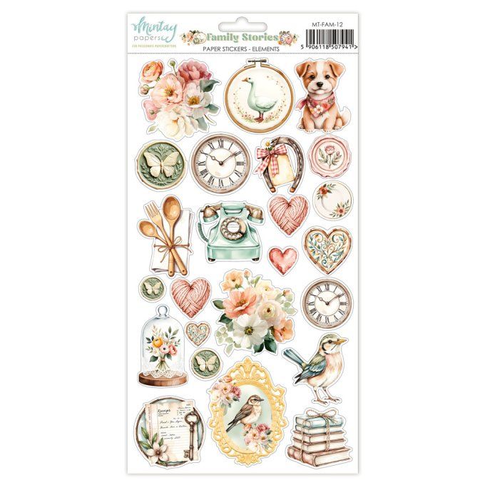 1 planche de stickers, format : 15x30cm, Collection Family stories