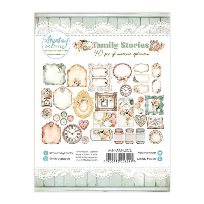 Ensemble de 40 éléments en papier, Collection Family stories