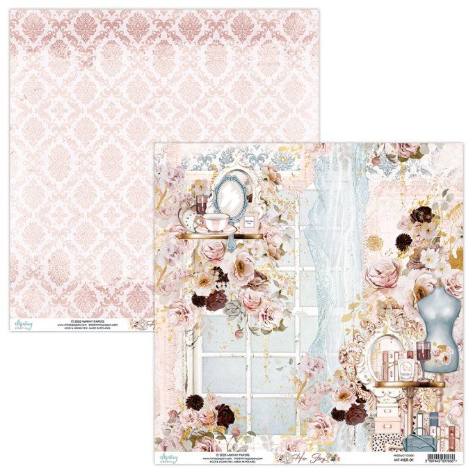 Ensemble de 12 feuilles, format : 30.5x30.5cm, Collection Her story , motif recto verso - 250g