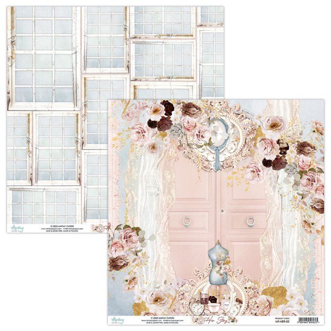 Ensemble de 12 feuilles, format : 30.5x30.5cm, Collection Her story , motif recto verso - 250g