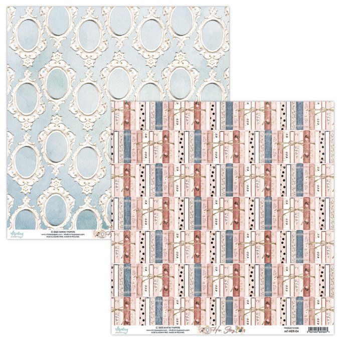Ensemble de 12 feuilles, format : 30.5x30.5cm, Collection Her story , motif recto verso - 250g