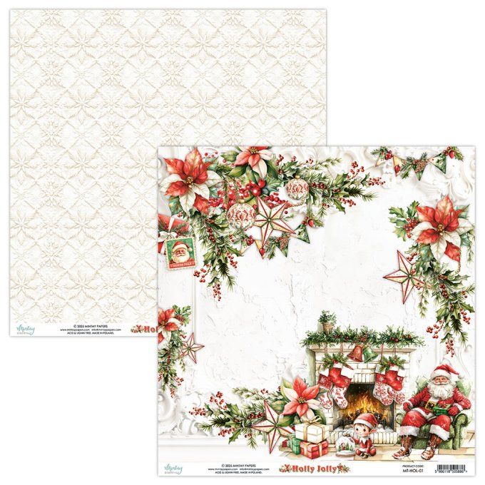 Ensemble de 12 feuilles, format 30.5x30.5cm, Collection Holly Jolly, motif recto verso, 250g