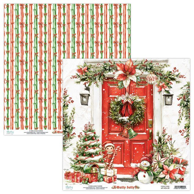Ensemble de 12 feuilles, format 30.5x30.5cm, Collection Holly Jolly, motif recto verso, 250g