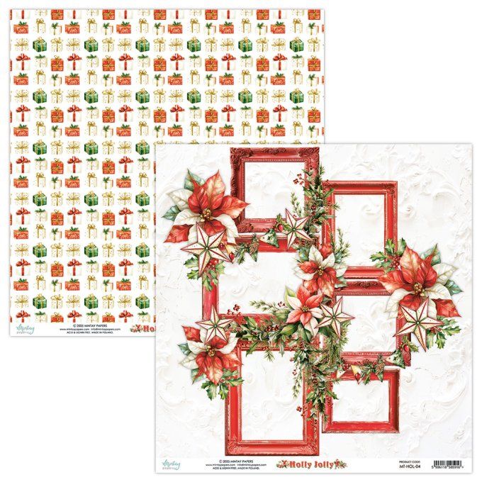 Ensemble de 12 feuilles, format 30.5x30.5cm, Collection Holly Jolly, motif recto verso, 250g