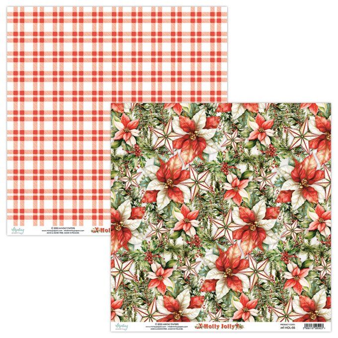 Ensemble de 12 feuilles, format 30.5x30.5cm, Collection Holly Jolly, motif recto verso, 250g