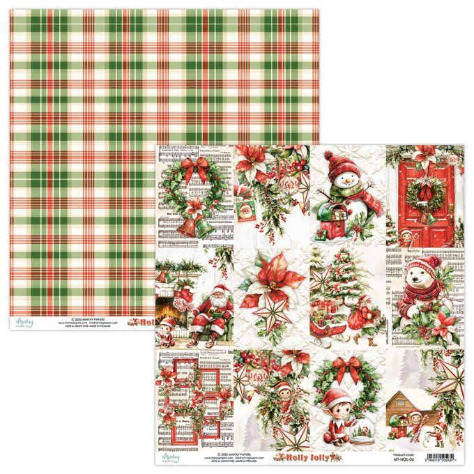 Ensemble de 12 feuilles, format 30.5x30.5cm, Collection Holly Jolly, motif recto verso, 250g