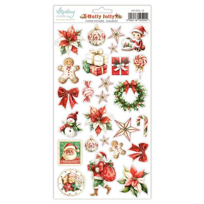 1 planche de stickers, format : 15x30cm, Collection Holly Jolly