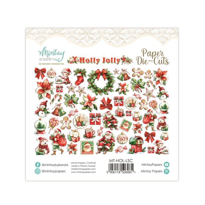 Ensemble de 60 die-cuts, Collection Holly Jolly