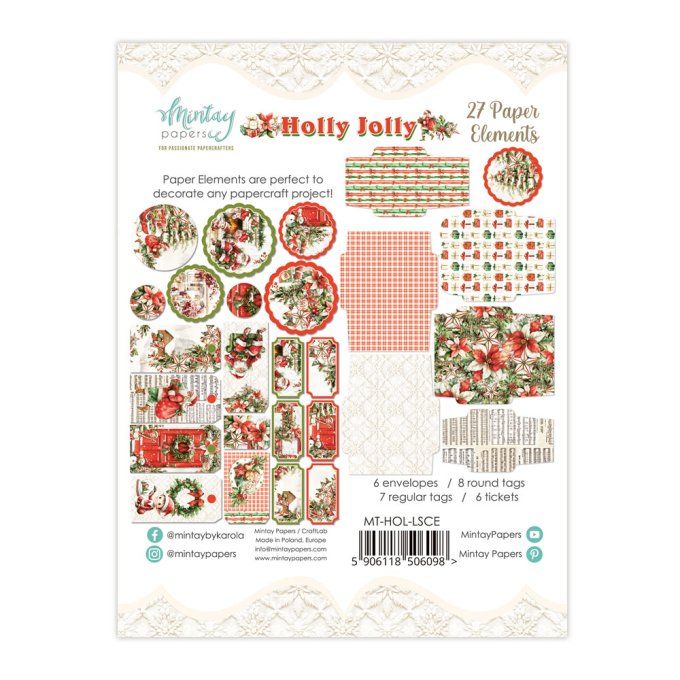 Ensemble de 27 éléments en papier, Collection Holly Jolly