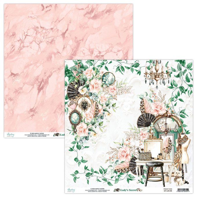 Ensemble de 12 feuilles, format 30.5x30.5cm, Collection Lady's secret, motif recto verso, 250g