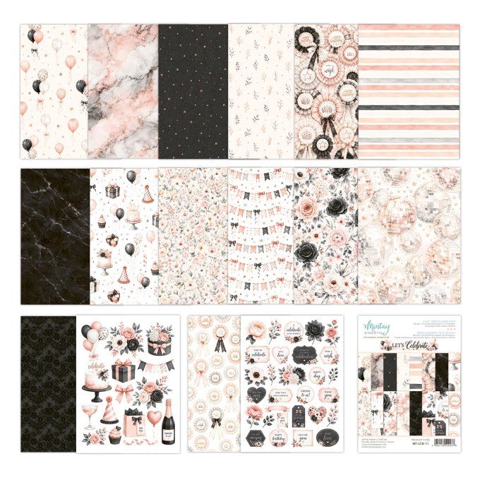 Ensemble de 24 feuilles, format : 15x20cm, Collection Let's celebrate, motif recto verso, 250g