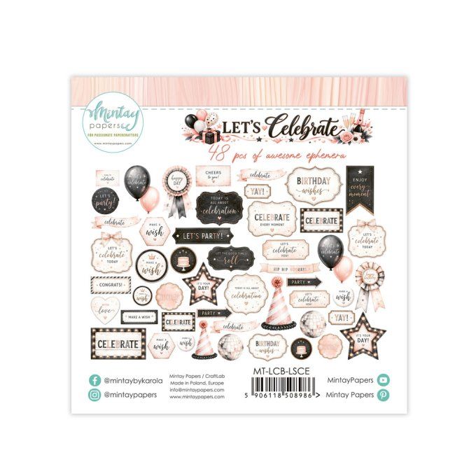 Ensemble de 48 ephemera en papier, Collection Let's Celebrate