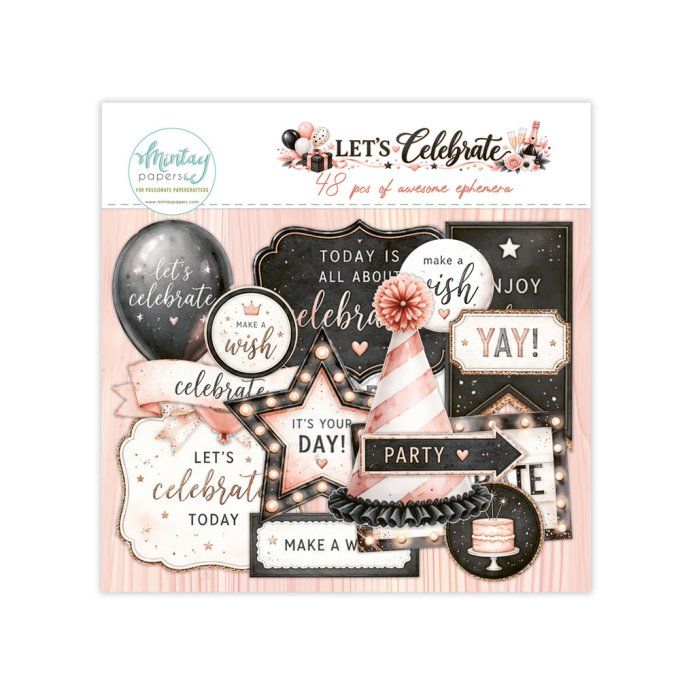 Ensemble de 48 ephemera en papier, Collection Let's Celebrate