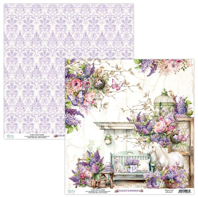 Ensemble de 12 feuilles, format : 30.5x30.5cm, Collection Lilac Garden, motif recto verso, 250g