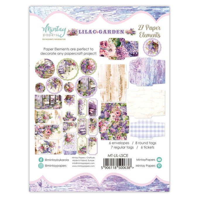 Ensemble de 27 éléments en papier, Mintay, Collection Lilac garden