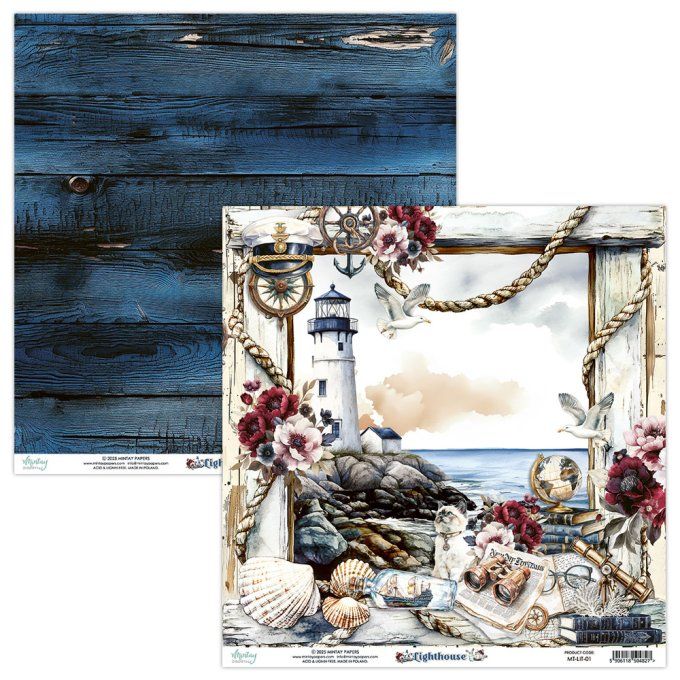 Ensemble de 12 feuilles, format 30.5x30.5cm, Collection Lighthouse, motif recto verso, 250g