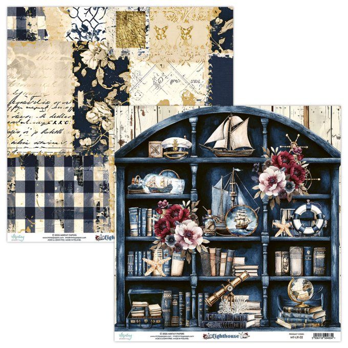 Ensemble de 12 feuilles, format 30.5x30.5cm, Collection Lighthouse, motif recto verso, 250g