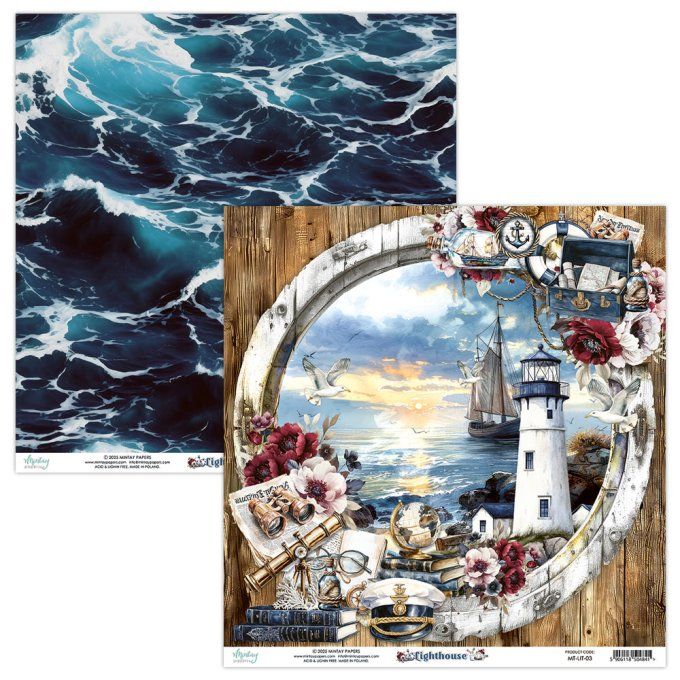 Ensemble de 12 feuilles, format 30.5x30.5cm, Collection Lighthouse, motif recto verso, 250g