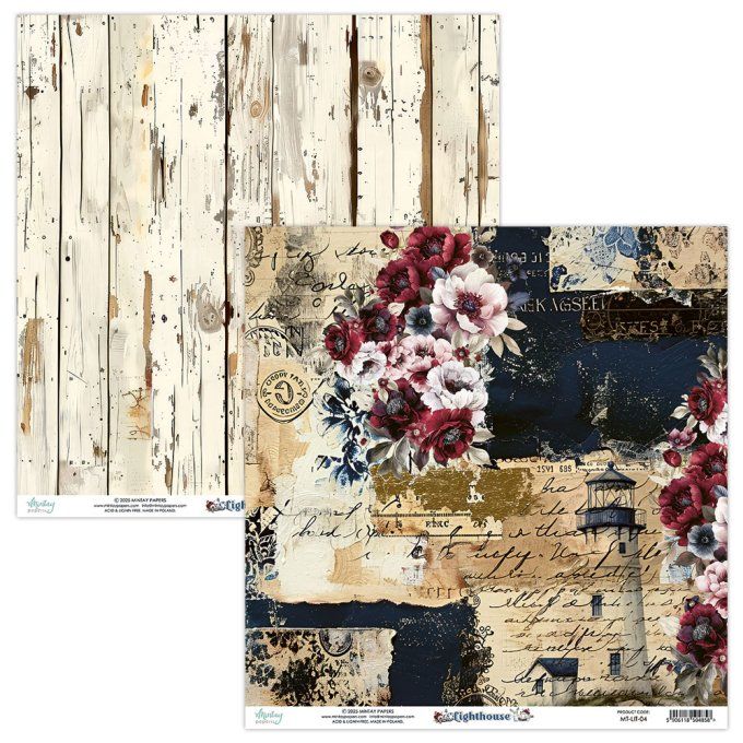 Ensemble de 12 feuilles, format 30.5x30.5cm, Collection Lighthouse, motif recto verso, 250g