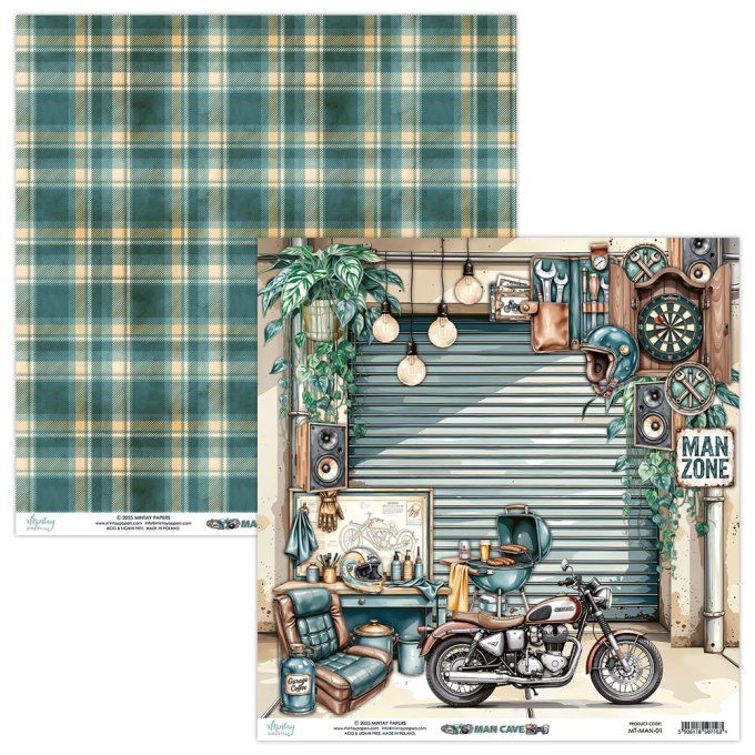 Ensemble de 12 feuilles, format 30.5x30.5cm, Collection Man cave, motif recto verso, 250g