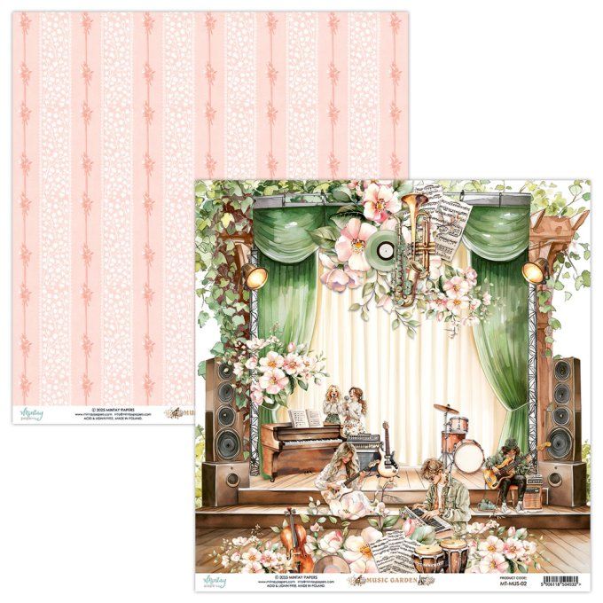 Ensemble de 12 feuilles, format 30.5x30.5cm, Collection Music garden, motif recto verso, 250g