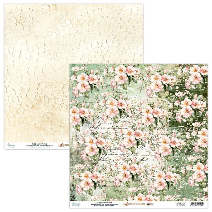 Ensemble de 12 feuilles, format 30.5x30.5cm, Collection Music garden, motif recto verso, 250g