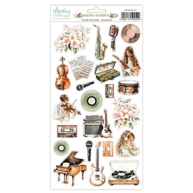 1 planche de stickers, format : 15x30cm, Collection Music garden