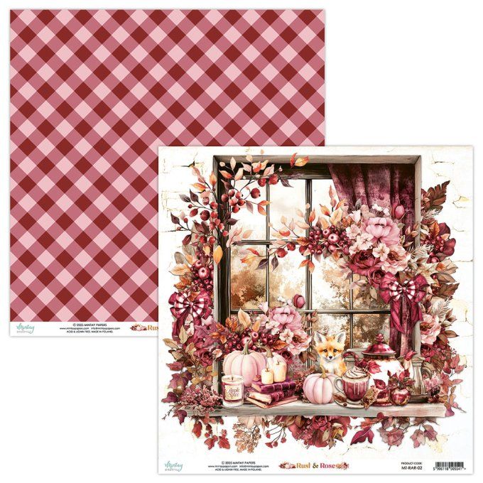Ensemble de 12 feuilles, format 30.5x30.5cm, Collection Rust & Rose, motif recto verso, 250g