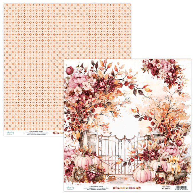 Ensemble de 12 feuilles, format 30.5x30.5cm, Collection Rust & Rose, motif recto verso, 250g