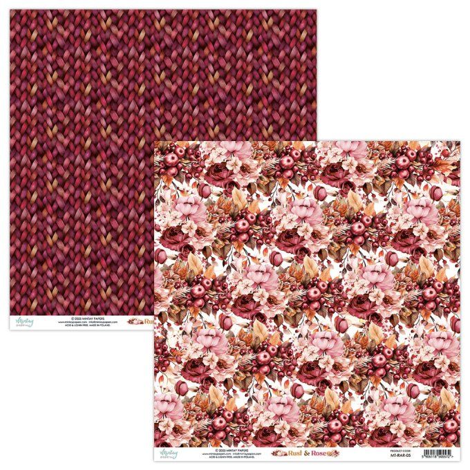 Ensemble de 12 feuilles, format 30.5x30.5cm, Collection Rust & Rose, motif recto verso, 250g