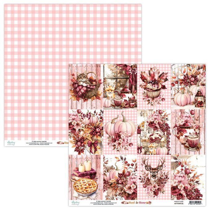 Ensemble de 12 feuilles, format 30.5x30.5cm, Collection Rust & Rose, motif recto verso, 250g