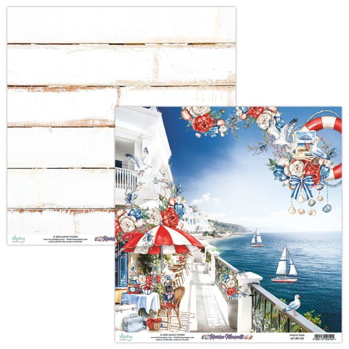 Ensemble de 12 feuilles, format 30.5x30.5cm, Collection Riviera moments, motif recto verso, 250g
