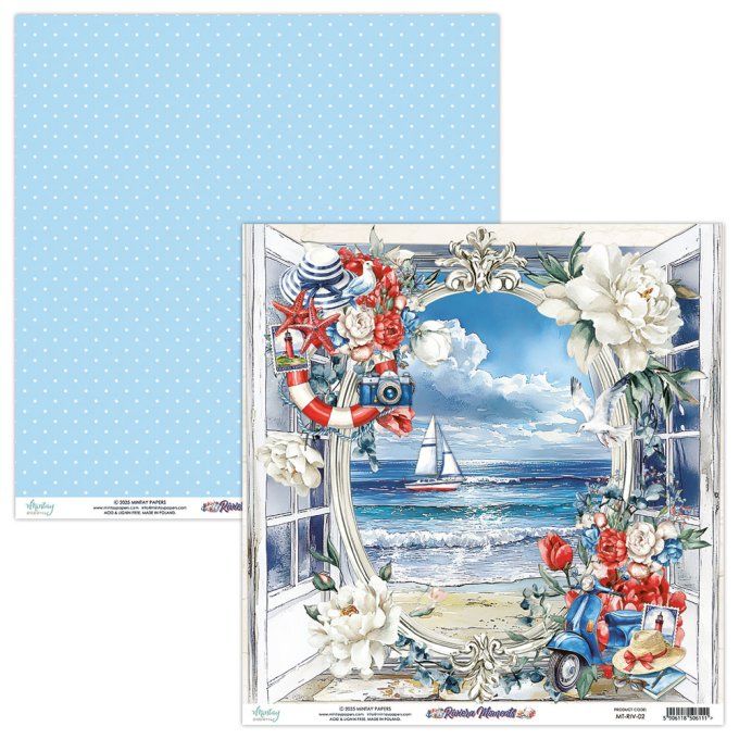 Ensemble de 12 feuilles, format 30.5x30.5cm, Collection Riviera moments, motif recto verso, 250g