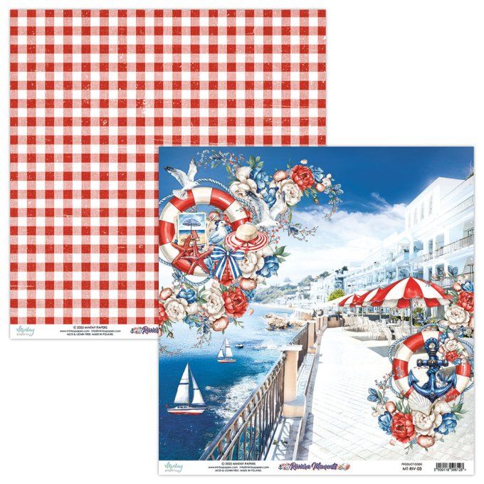 Ensemble de 12 feuilles, format 30.5x30.5cm, Collection Riviera moments, motif recto verso, 250g