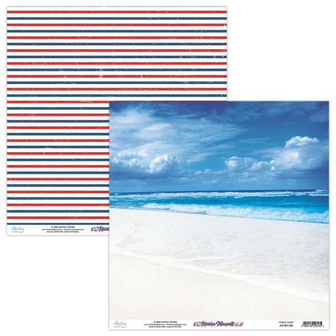 Ensemble de 12 feuilles, format 30.5x30.5cm, Collection Riviera moments, motif recto verso, 250g