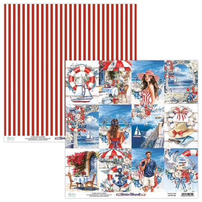 Ensemble de 12 feuilles, format 30.5x30.5cm, Collection Riviera moments, motif recto verso, 250g