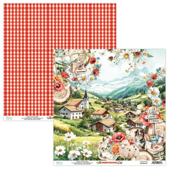 Ensemble de 12 feuilles, format 30.5x30.5cm, Collection Summer Highlands, motif recto verso, 250g