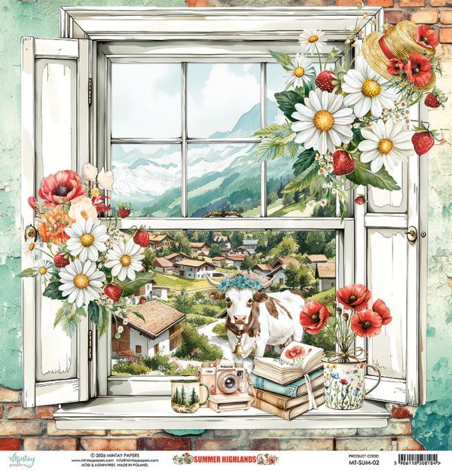 Ensemble de 12 feuilles, format 30.5x30.5cm, Collection Summer Highlands, motif recto verso, 250g