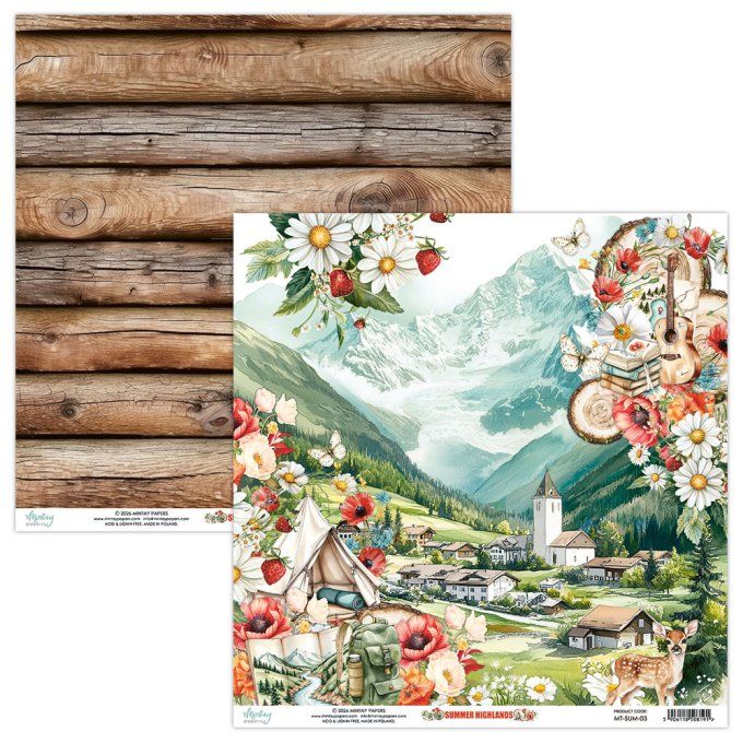 Ensemble de 12 feuilles, format 30.5x30.5cm, Collection Summer Highlands, motif recto verso, 250g