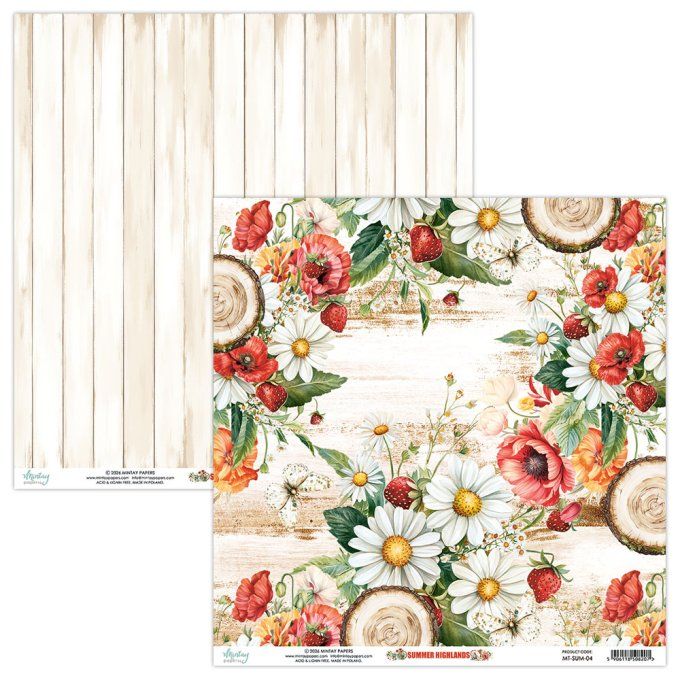 Ensemble de 12 feuilles, format 30.5x30.5cm, Collection Summer Highlands, motif recto verso, 250g