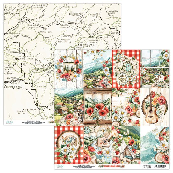 Ensemble de 12 feuilles, format 30.5x30.5cm, Collection Summer Highlands, motif recto verso, 250g