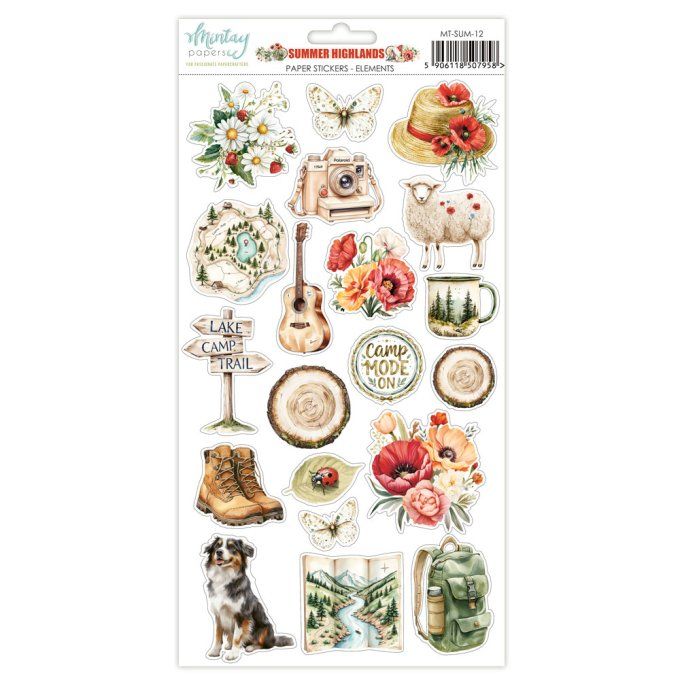 1 planche de stickers, format : 15x30cm, Collection Summer Highlands