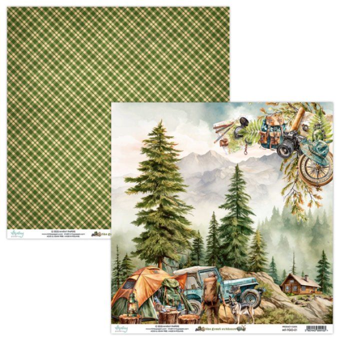 Ensemble de 12 feuilles, format : 30.5x30.5cm,Collection The Great outdoors,motif recto verso - 250g