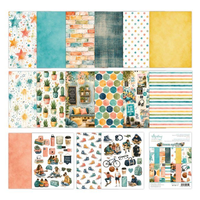 Ensemble de 24 feuilles, format : 15x20cm, Collection Teen spirit, motif recto verso, 250g 