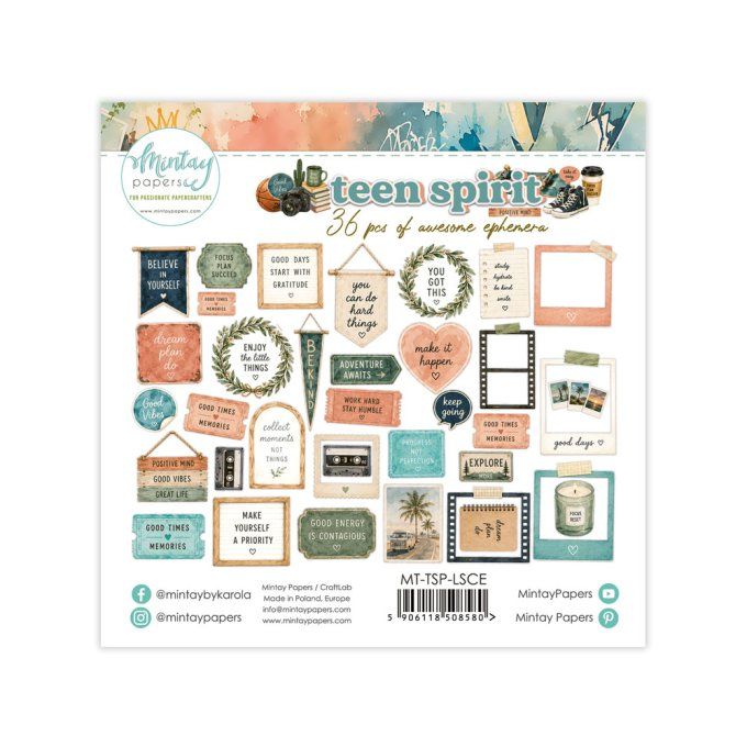 Ensemble de 36 ephemera en papier, Collection Teen spirit