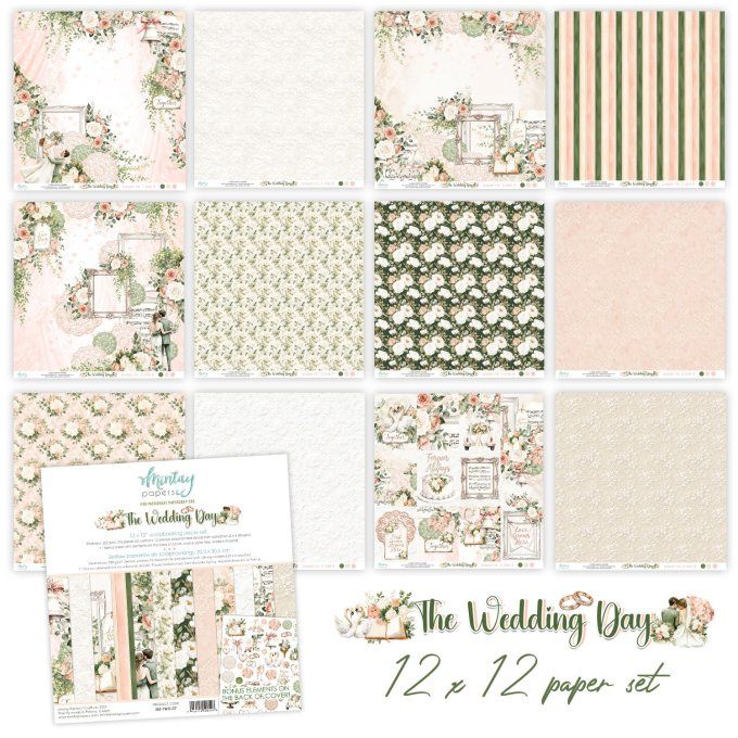 Ensemble de 12 feuilles, format 30.5x30.5cm, Collection Wedding day, motif recto verso, 250g