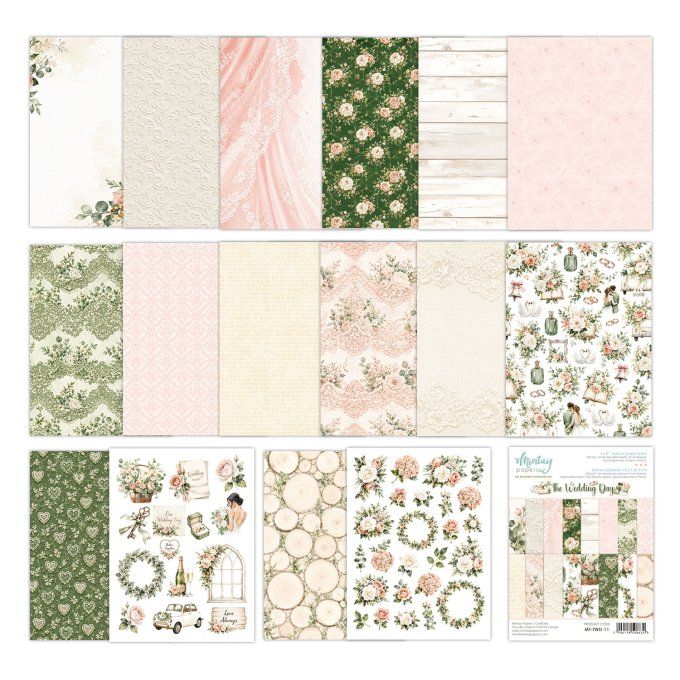 Ensemble de 24 feuilles, format : 15x20cm, Collection Wedding day, motif recto verso, 250g 