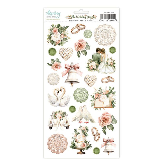 1 planche de stickers, format : 15x30cm, Collection Wedding day